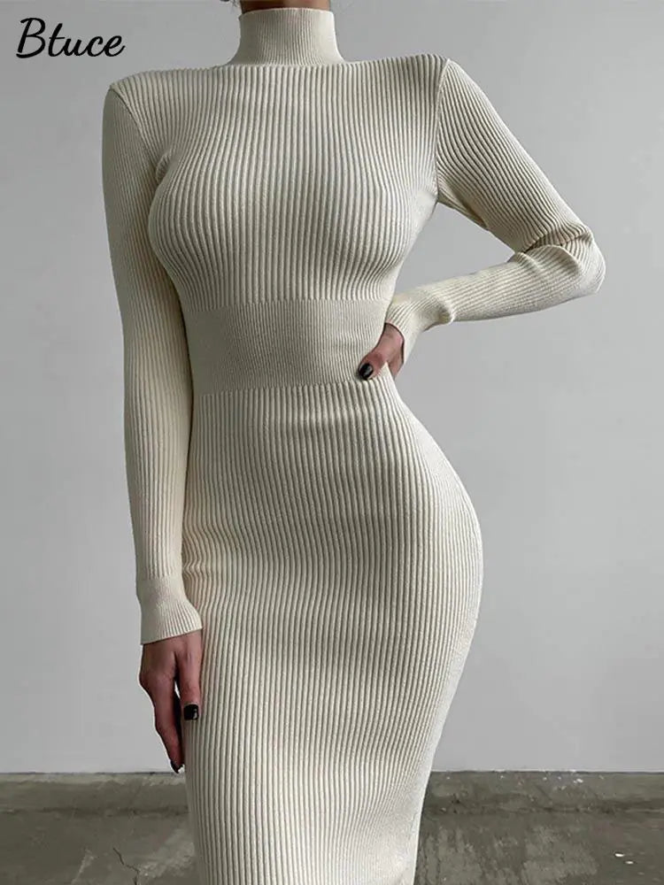 Elegant Turtleneck Sweater Dress For Women