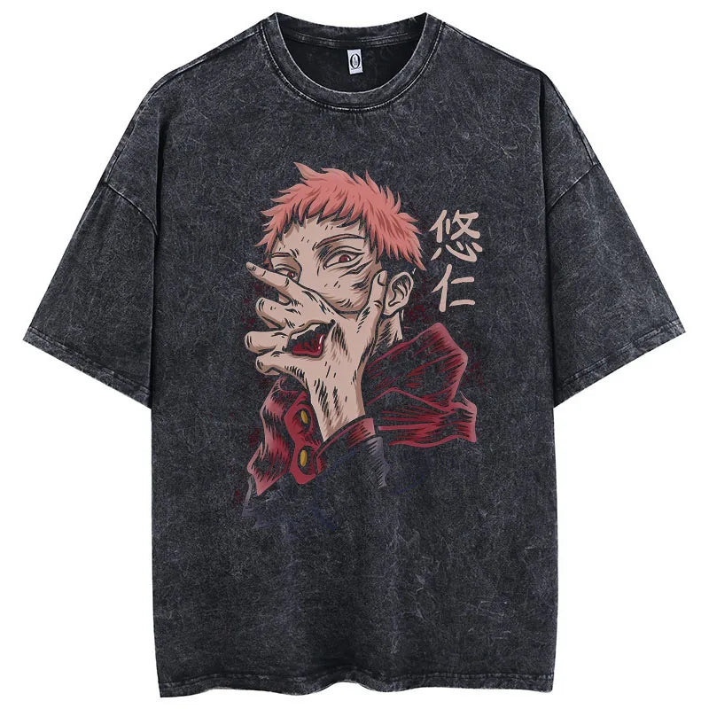 Oversized Acid Washed Anime T-shirt