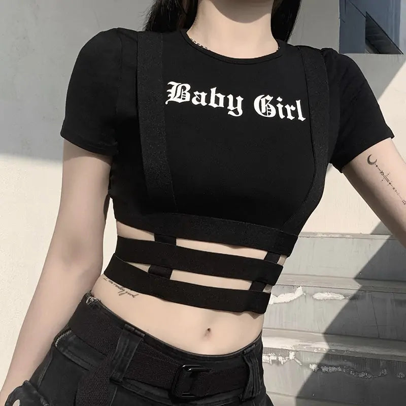 Gothic O-Neck Crop Top For Women