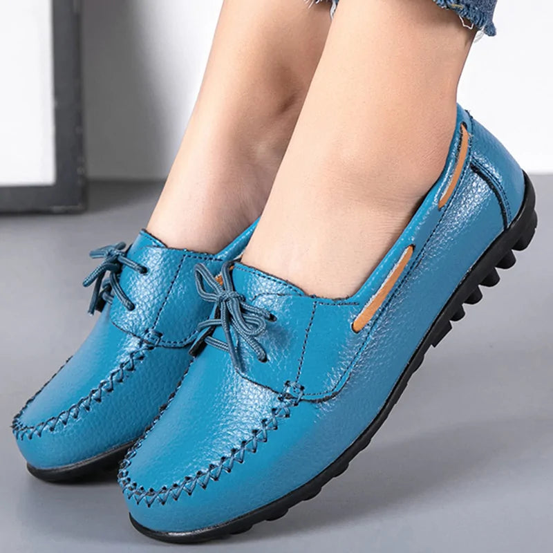 Casual Solid Color Leather Flat Shoes For Women