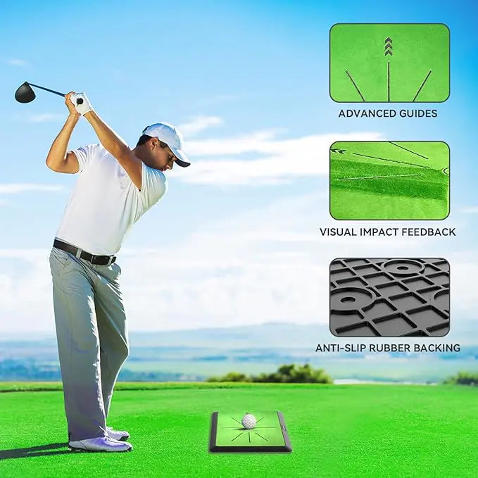 Golf Hitting Mat with Guides and Rubber for Indoor & Outdoor