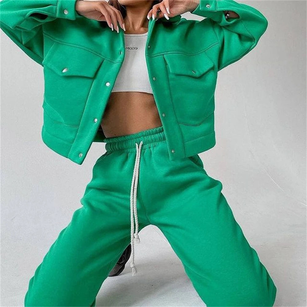 Fashion Tracksuit Solid 2 PCS for Women