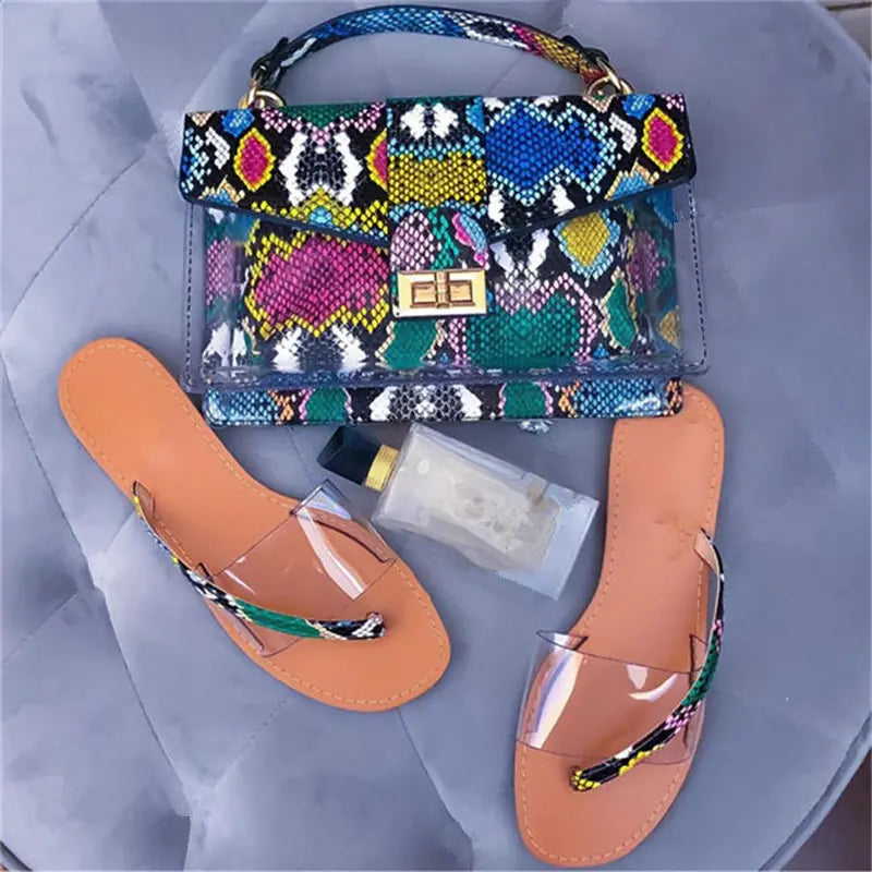 Jelly Snake Print Shoes and Handbag Set For Her
