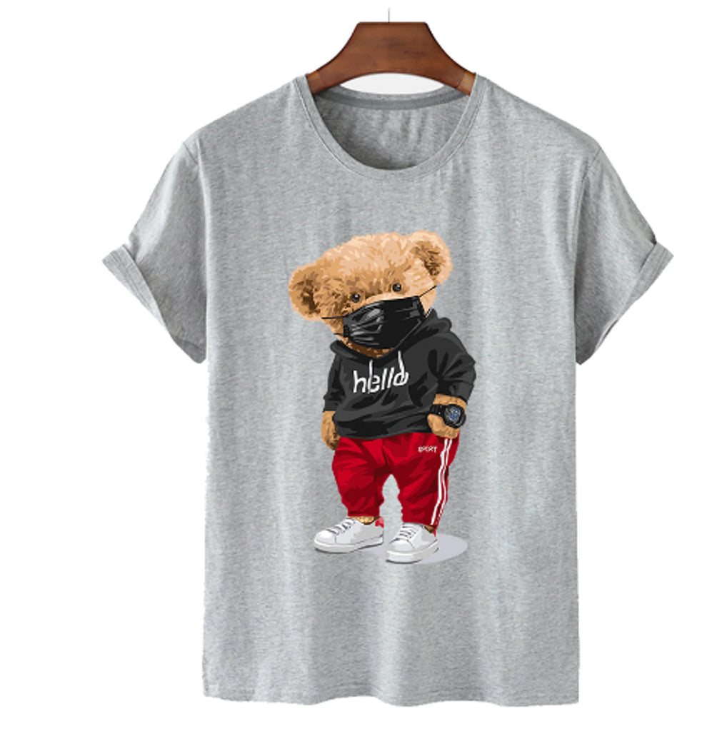 Bear Print Cotton T-Shirt For Men