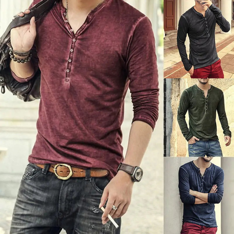 V-Neck Long Sleeve T-shirt For Men